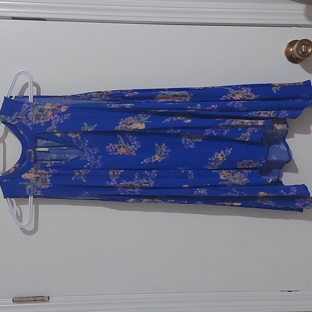 Free People Sleeveless Floral Keyhole Swing Top - Blue
